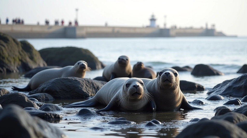 Grey seals resting on rocks